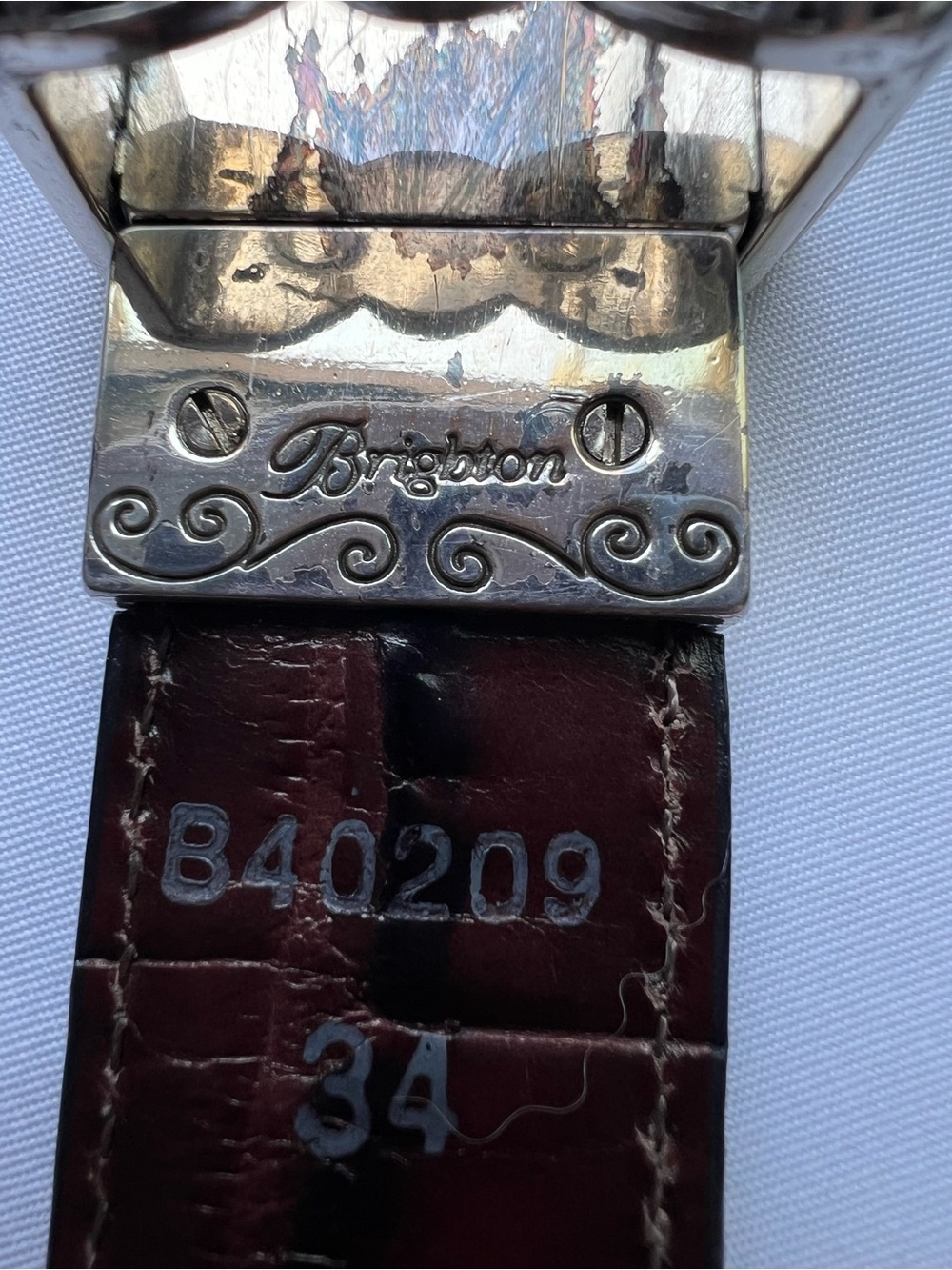Brighton Belt Size 34 Genuine Leather Croc Embossed Silver Western Buckle - Picture 2 of 8